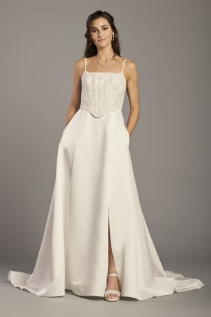 Beaded Satin Sweetheart A-Line Wedding Dress | David's Bridal